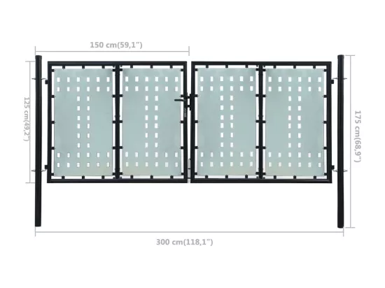 Portail simple de cl?ture Noir 300x175 cm