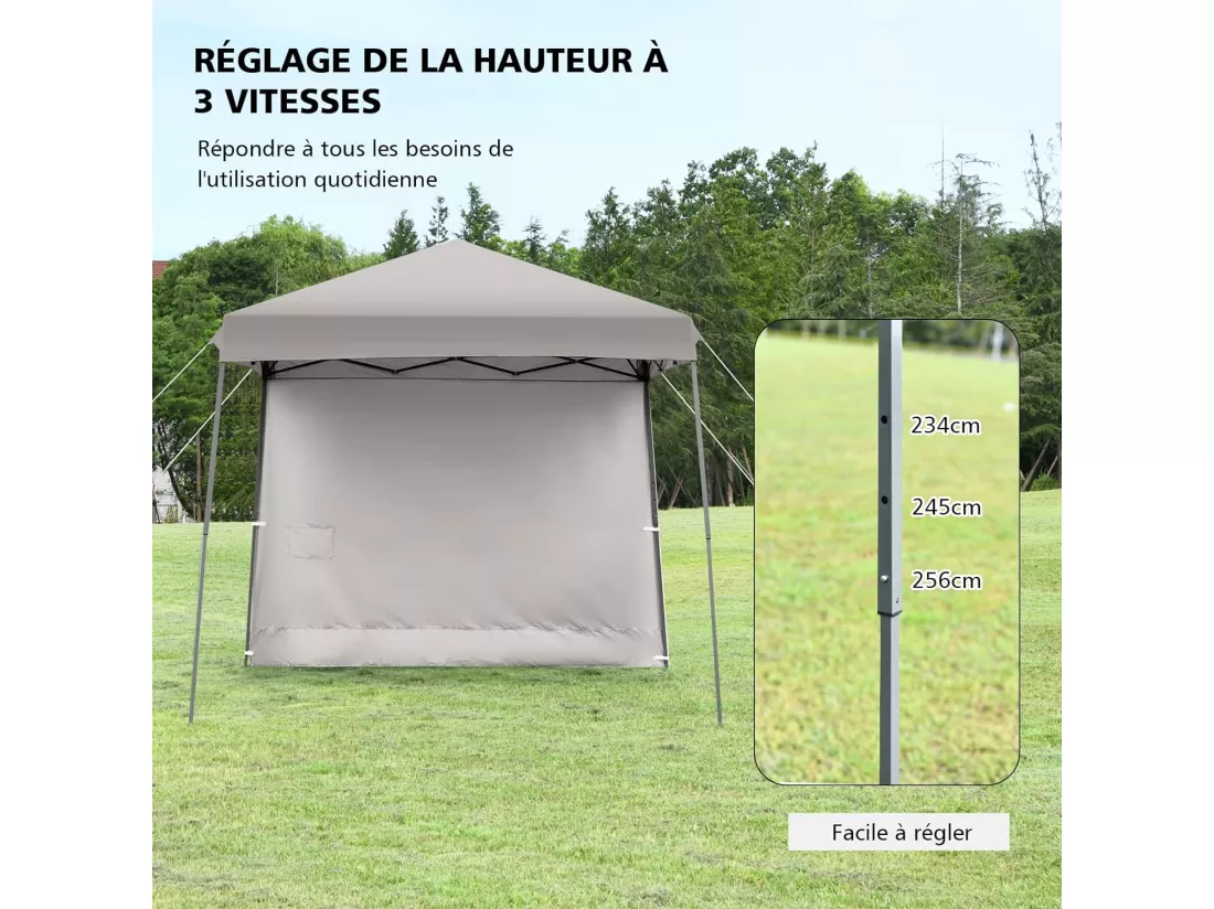 Tonnelle de Jardin 3x3m Pliable-Hauteur Réglable avec Parois Latérales Amovibles et Sac à Dos à roulettes- Auvent pour CamBoisg, Festival, Plage,Gris