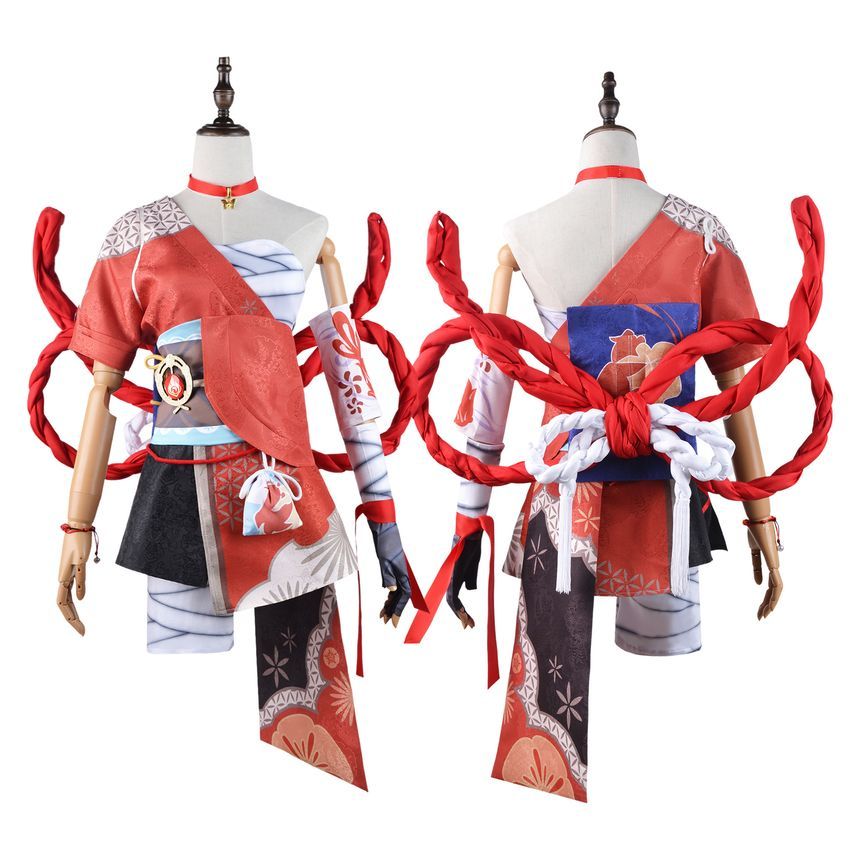 Custaplayu - Genshin Impact Yoimiya Cosplaykostuum / Pruik / Slippers / Set