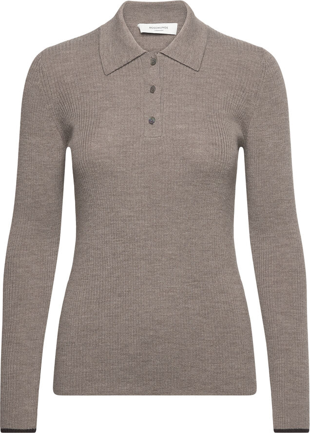 Rosemunde Long sleeve knit polo Brown grey mel