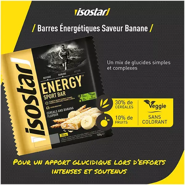 Barra energética Isostar Energy Sport sabor banana, 3 unidades