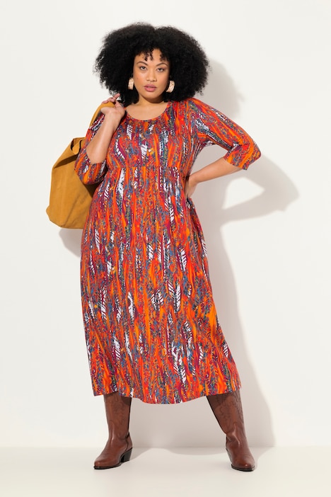 Jersey-Maxikleid, A-Linie, Rundhals, 3/4-Arm, Taschen