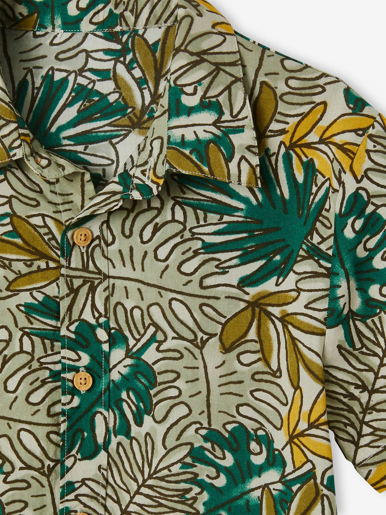 Camisa de manga curta com estampa exótica para meninos, branca.