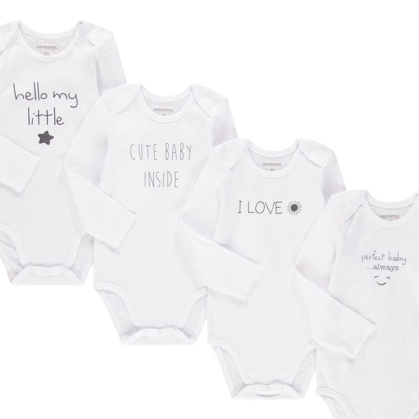 Lot de 7 bodies manches longues en coton bio à message - Blanc