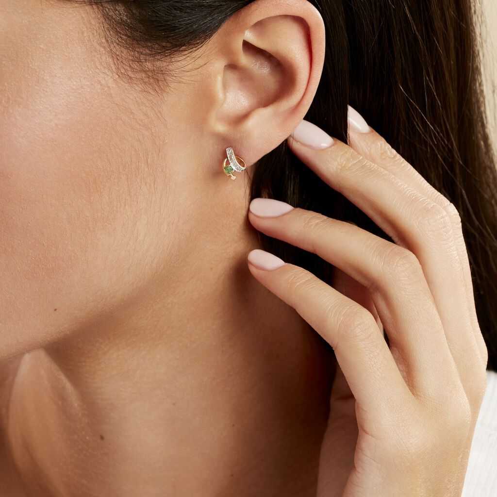 Boucles D'oreilles Puces Loubra Or Jaune Emeraude