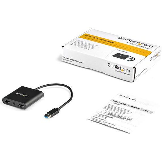 StarTech.com Adaptateur USB 3.0 vers Dual HDMI - 2x1080p / 1x4K 30Hz - Carte Graphique/Vidéo Externe - Adaptateur d'Affichage Double Écran USB Type-A vers HDMI - Uniquement Windows - Noir
