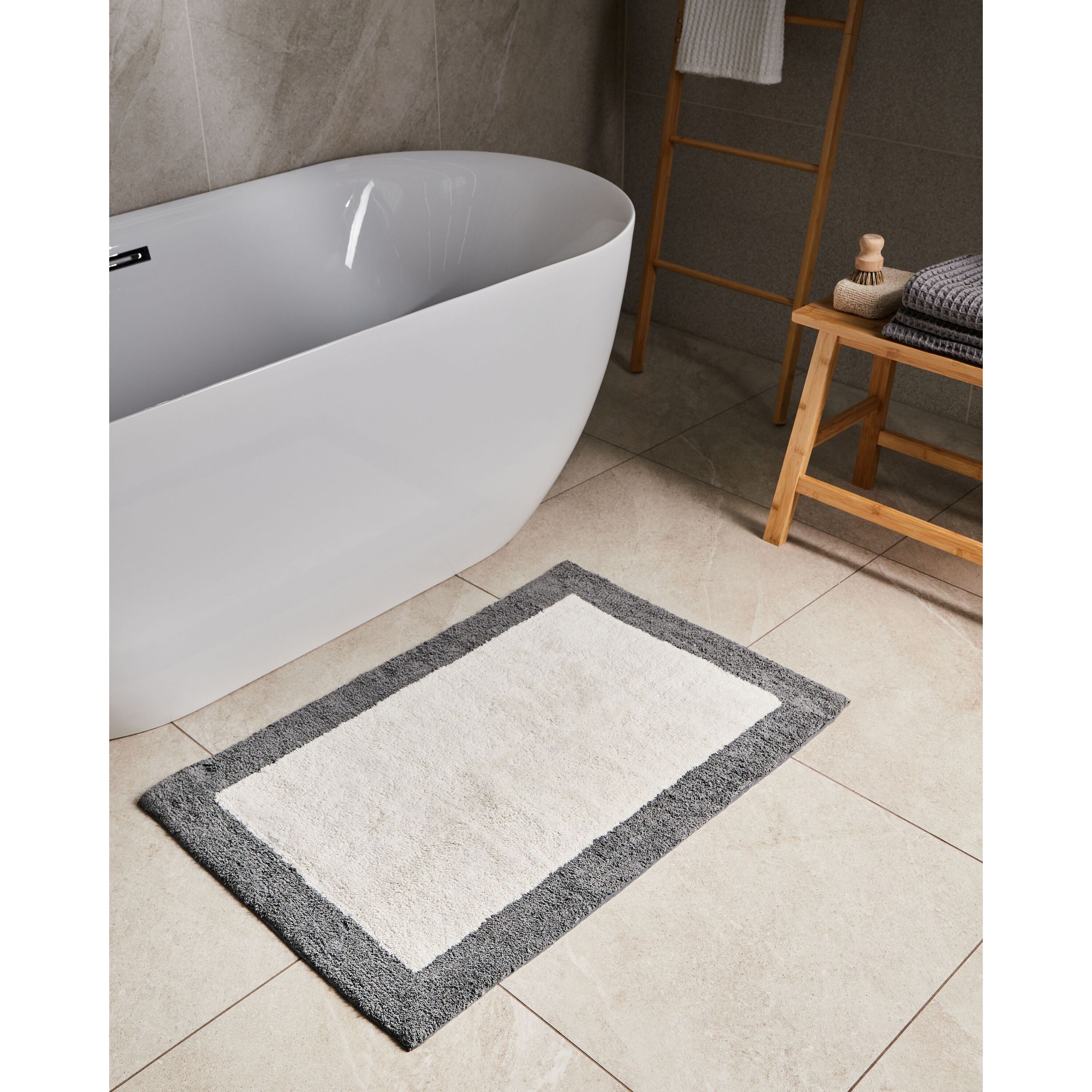 Beliani - KABRI - Badmat - Beige|Grijs - 60 x 90 cm - Katoen