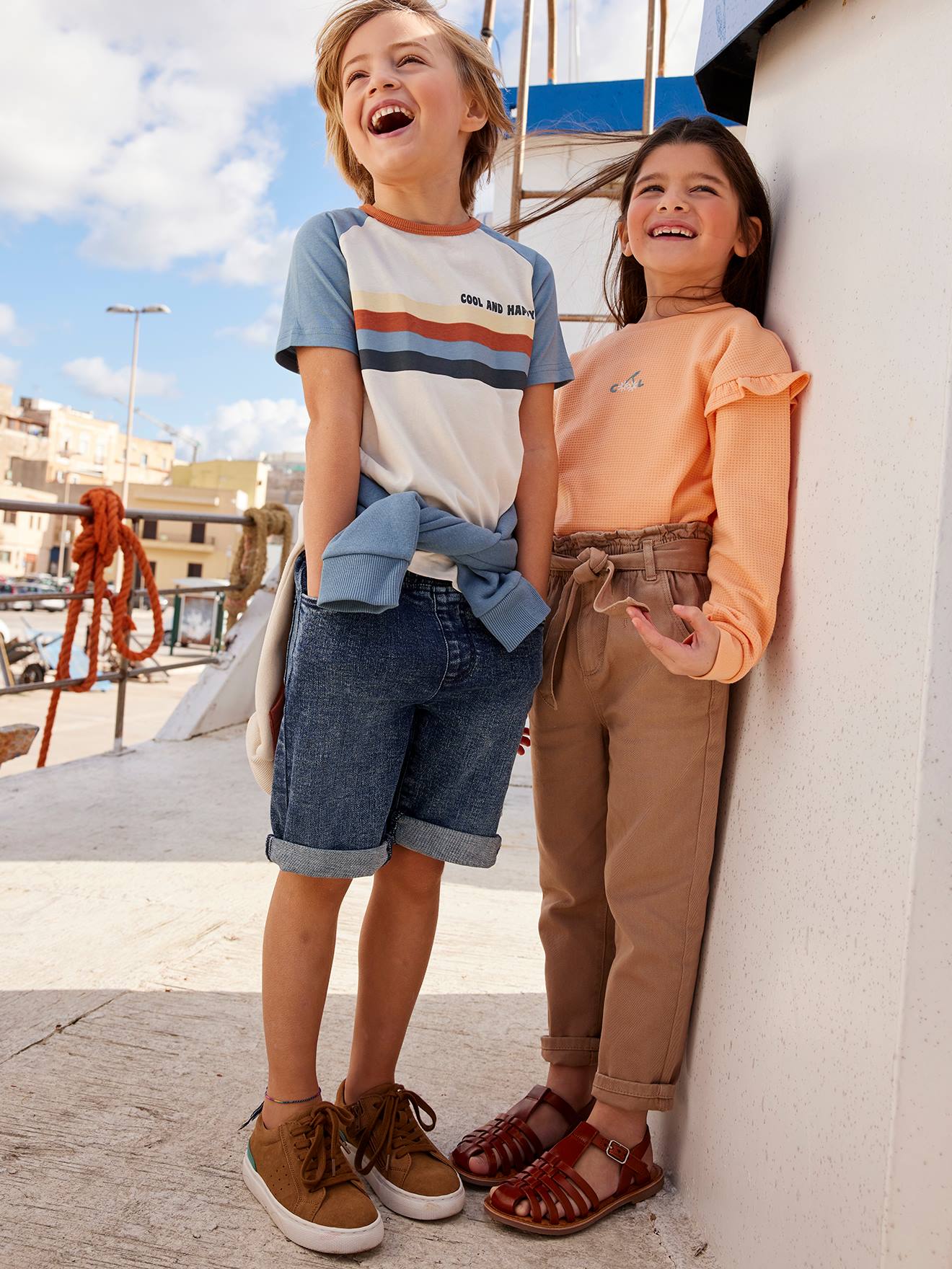 Calças estilo paperbag com cinto para amarrar, para meninas, lilás claro liso