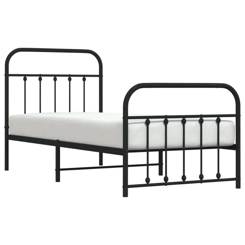 vidaXL - Bed frame met hoofd- en voeteneinde - Zwart - Metaal - 90x200 cm