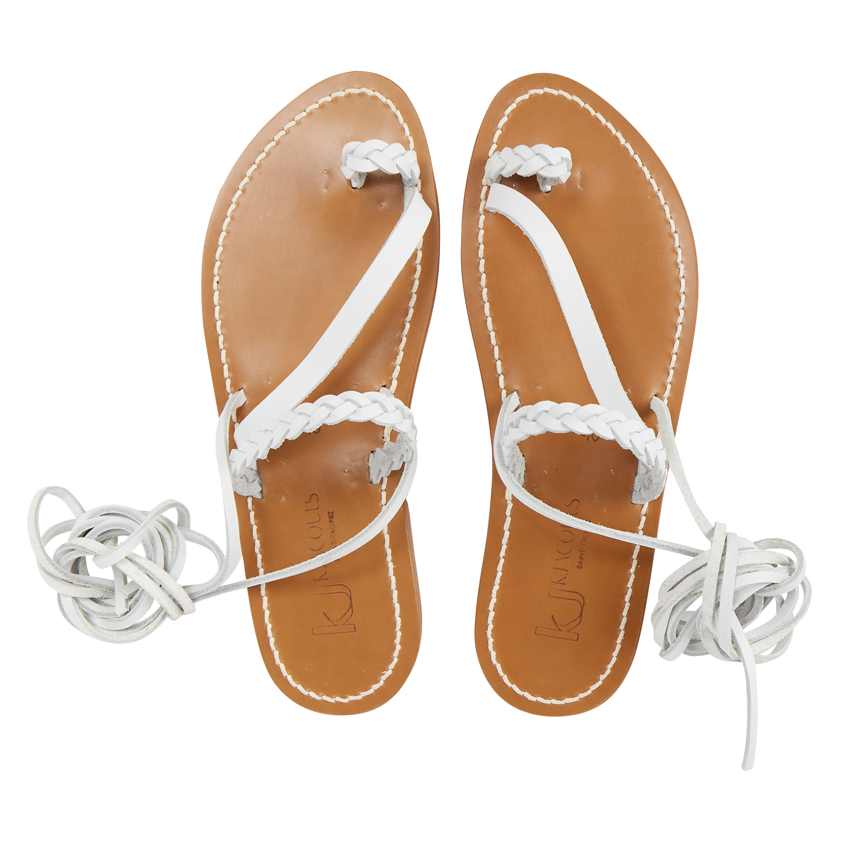 SCARA - Sandales tressées à lacets en cuir | Blanc