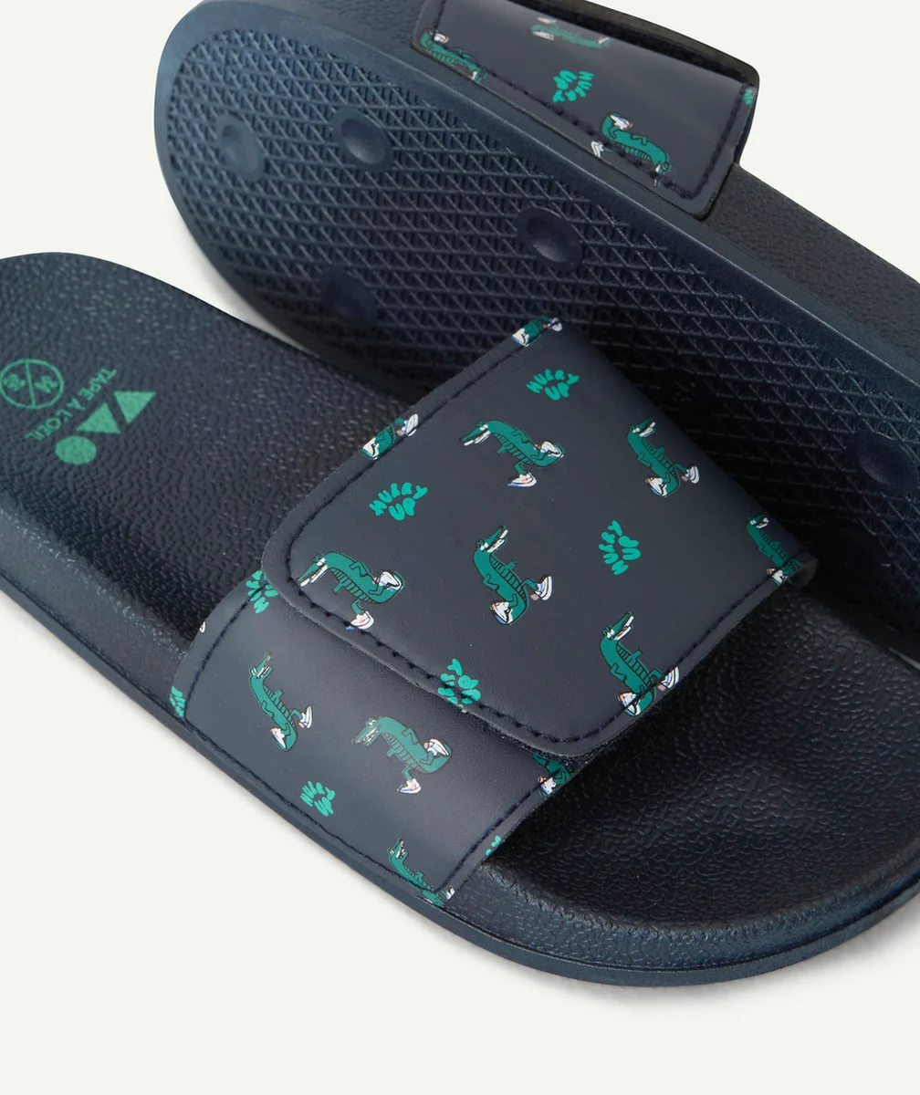 claquettes garçon bleu marine avec imprimé crocodiles