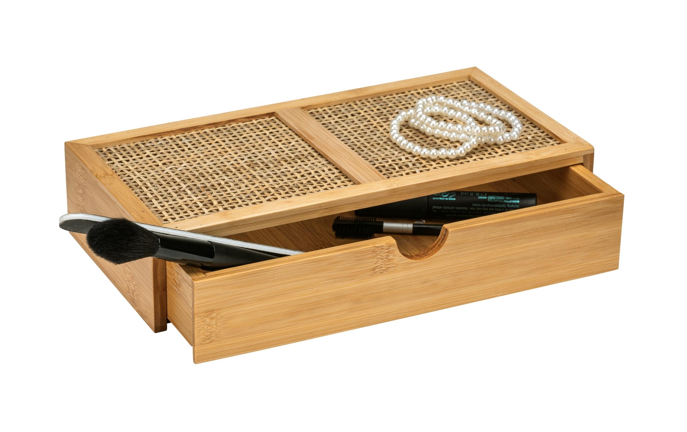 Aufbewahrungsbox Allegre mit Schublade, HellbraunBadablage aus Bambus und Rattan
