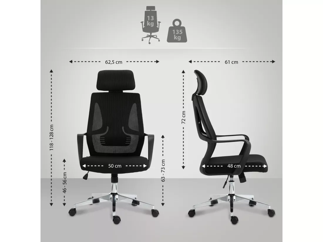 Chaise de bureau - Tissu & Métal chromé - Noir - Kanab