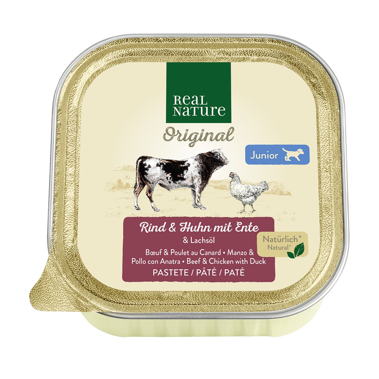 REAL NATURE Nassfutter Hund, Junior, Rind und Huhn mit Ente 17x100 g