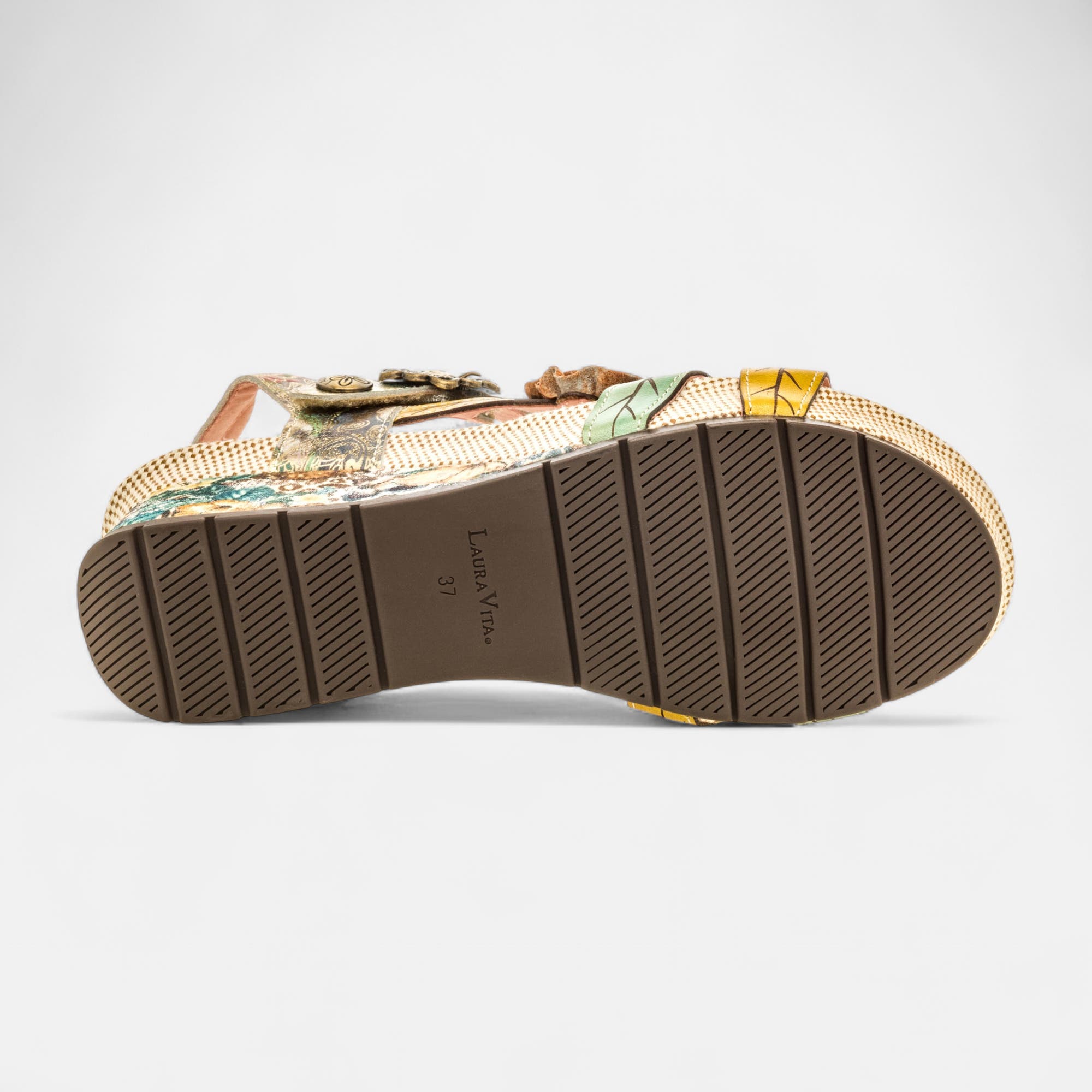 Sandales à talon compensé Femme en cuir beige