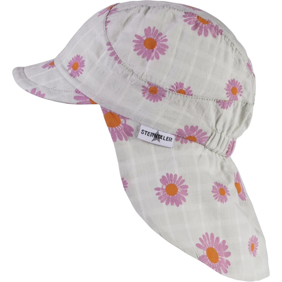 Sterntaler Schirmmütze mit Nackenschutz Blume blassgrün