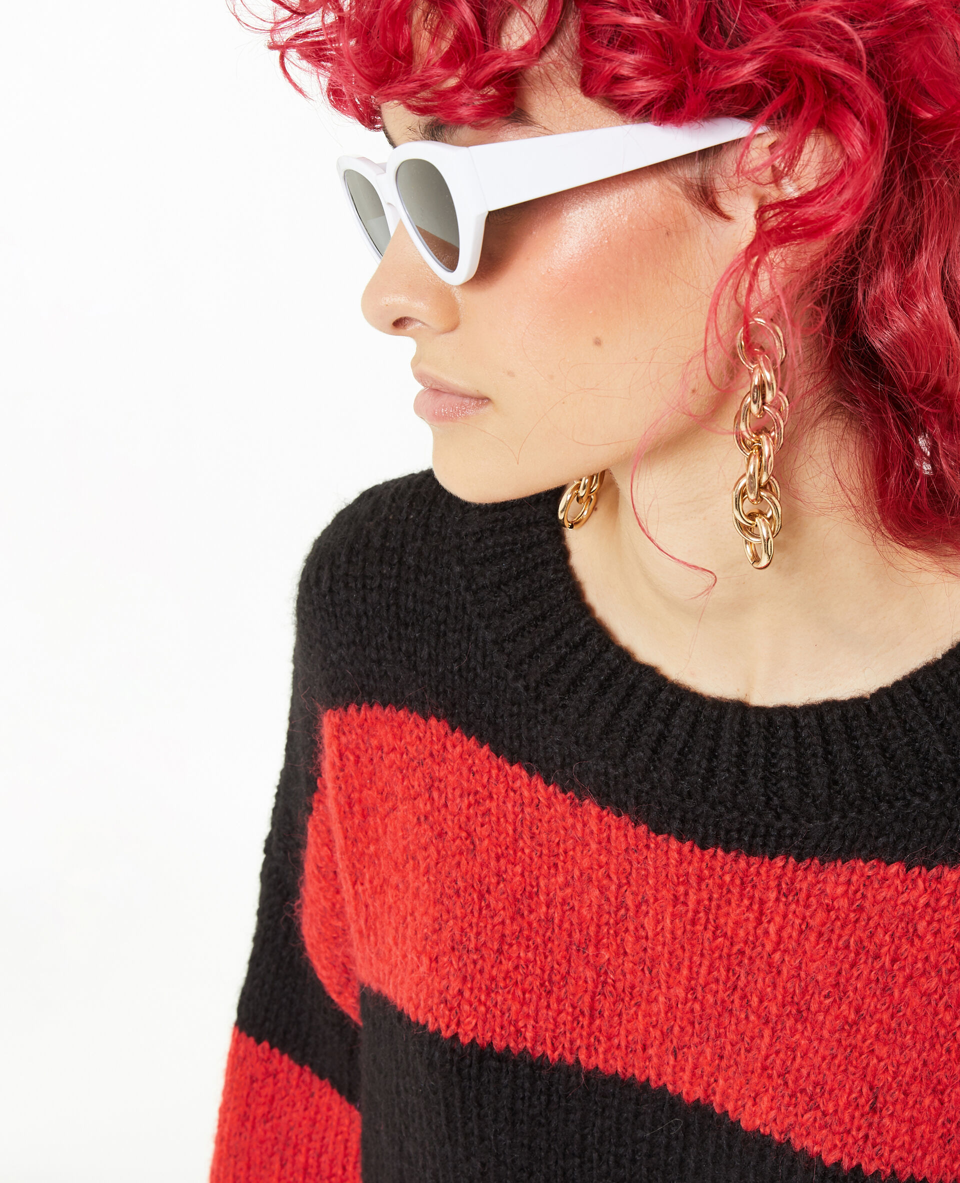 Pull oversize à rayures - Rouge
