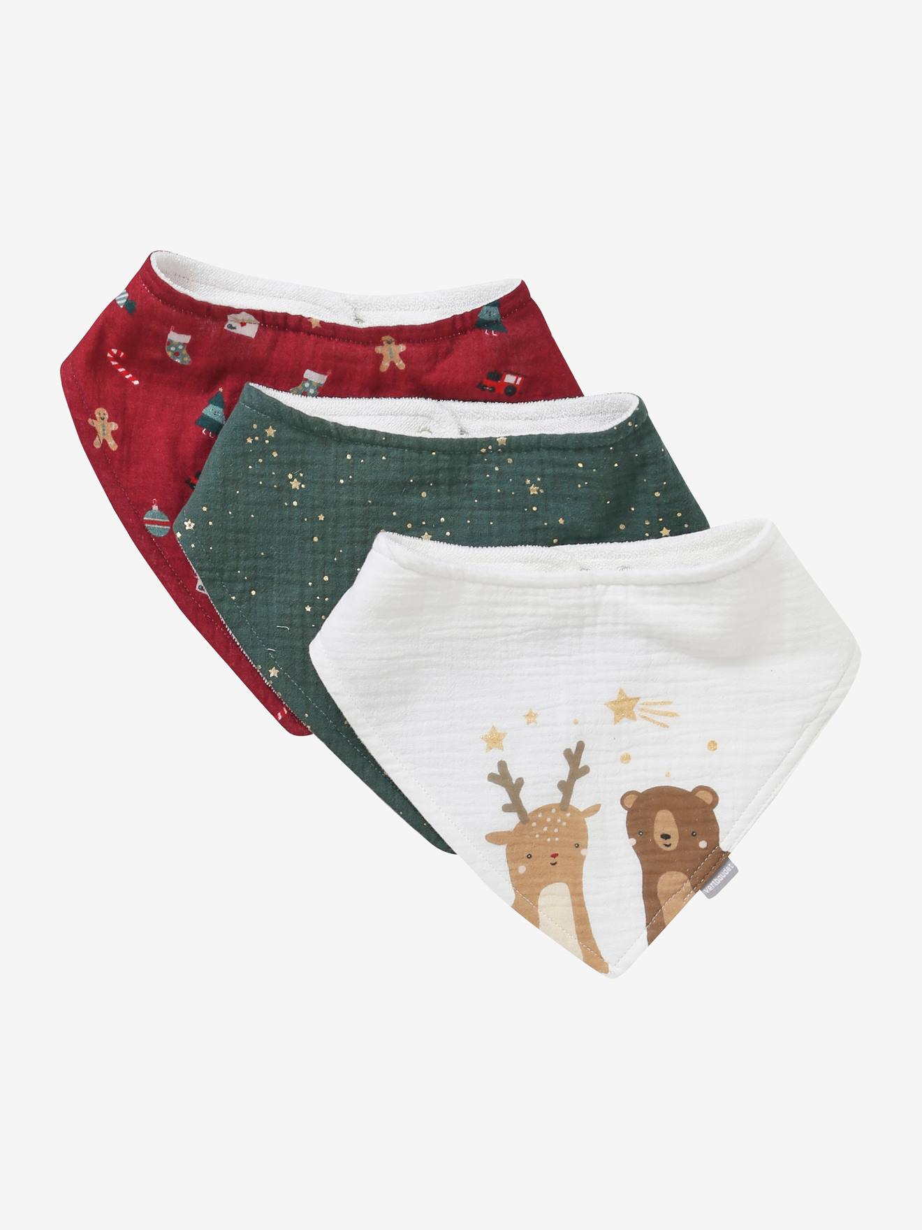 3 babadores bandana lisos em chiffon de algodão verde claro com estampas