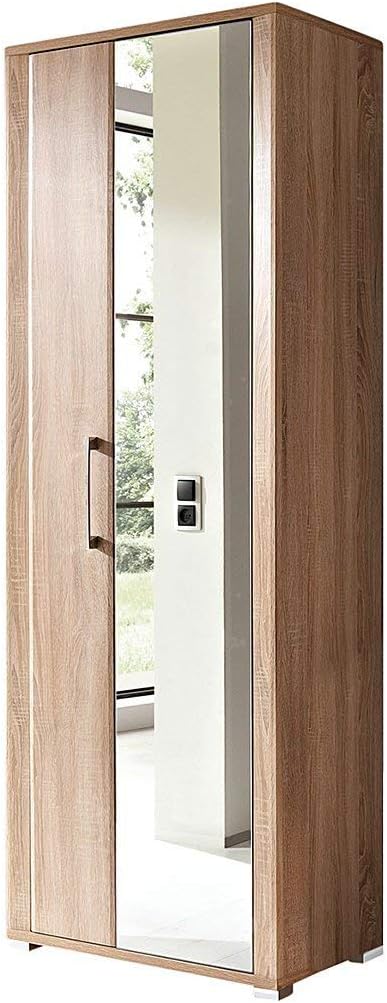 GO Garderobenschrank in Sonoma Eiche Optik - Moderner Flurgarderoben Schrank mit Spiegeltür - 74 x 200 x 40 cm (B/H/T)