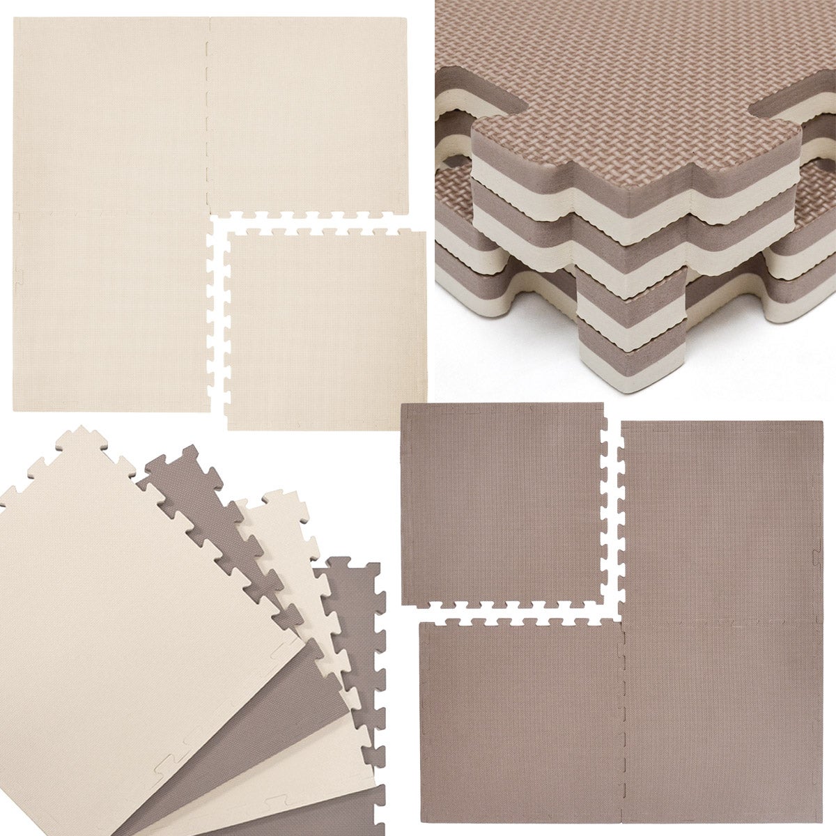 4 vloermatten 63x63cm 2cm speelmat met rand Beige Bruin
