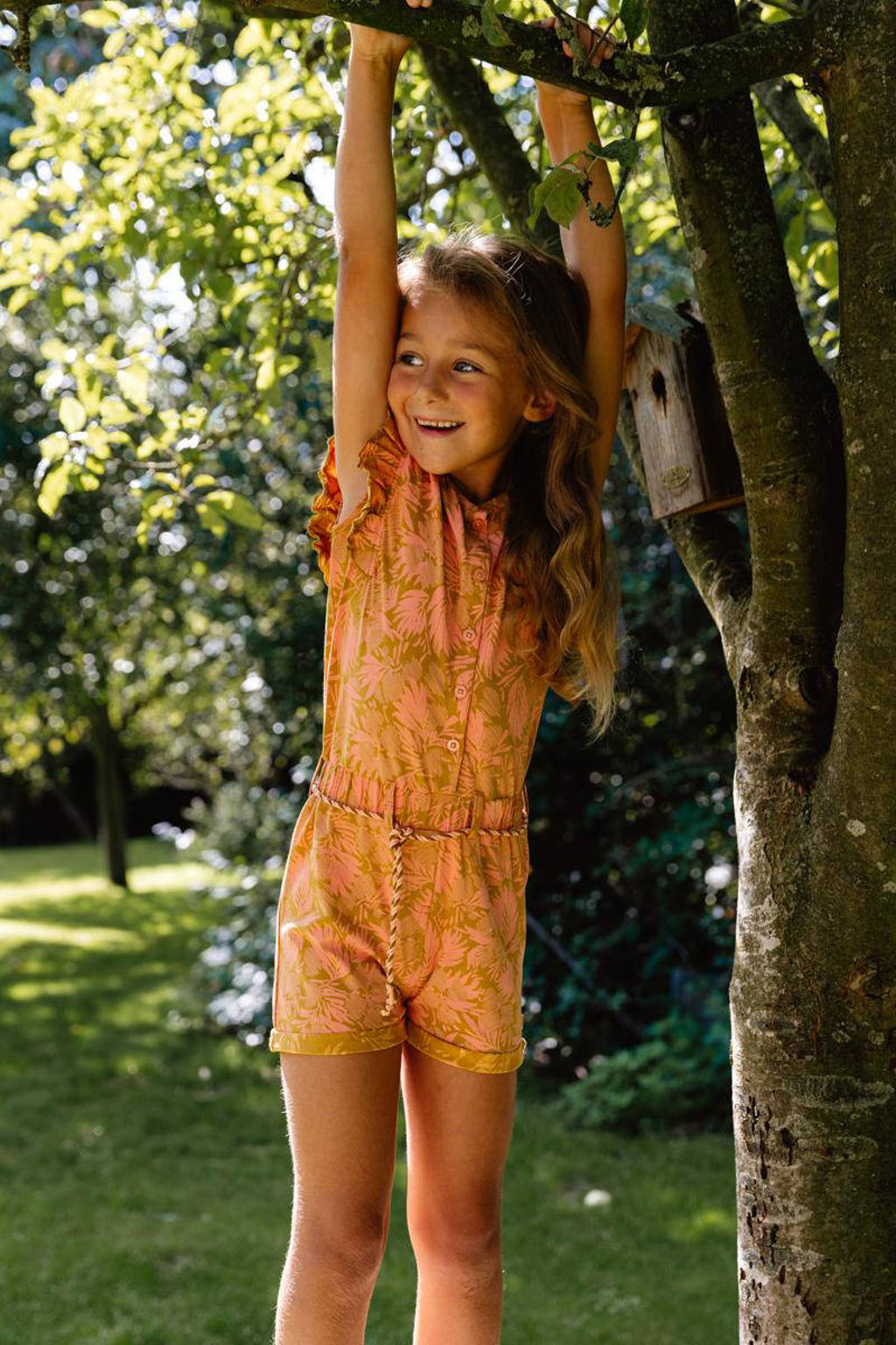 Quapi playsuit BELLE met all over print okergeel/roze