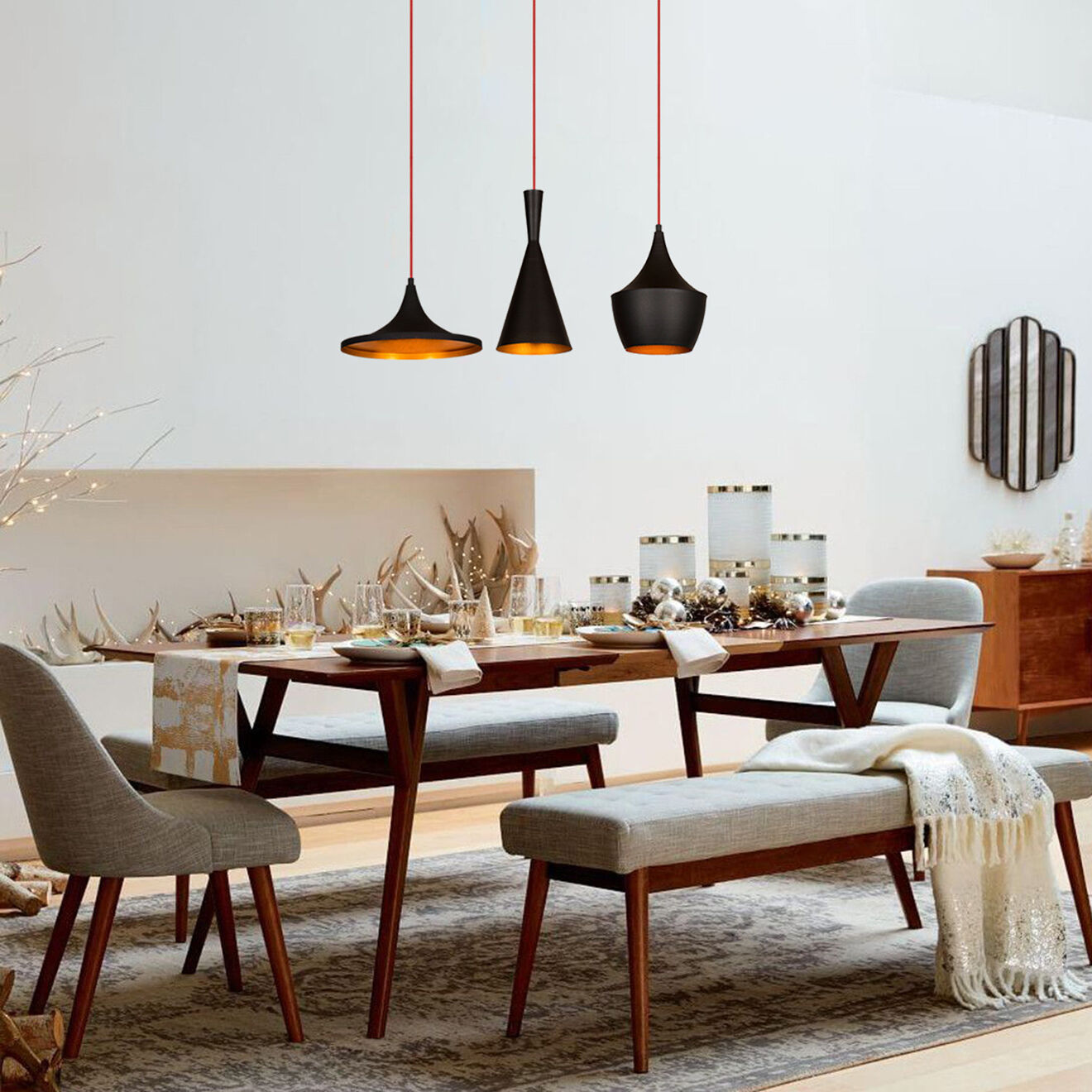 Opviq Suspension Elmas noir/doré - 80x130 cm
