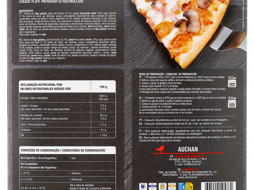PIZZA AUCHAN COZIDA NA PEDRA CARBONARA 350G