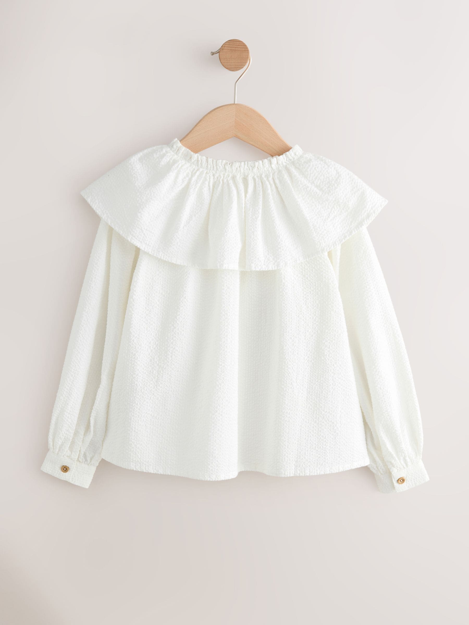Wit - Blouse met ruches aan de kraag (3-16jr)