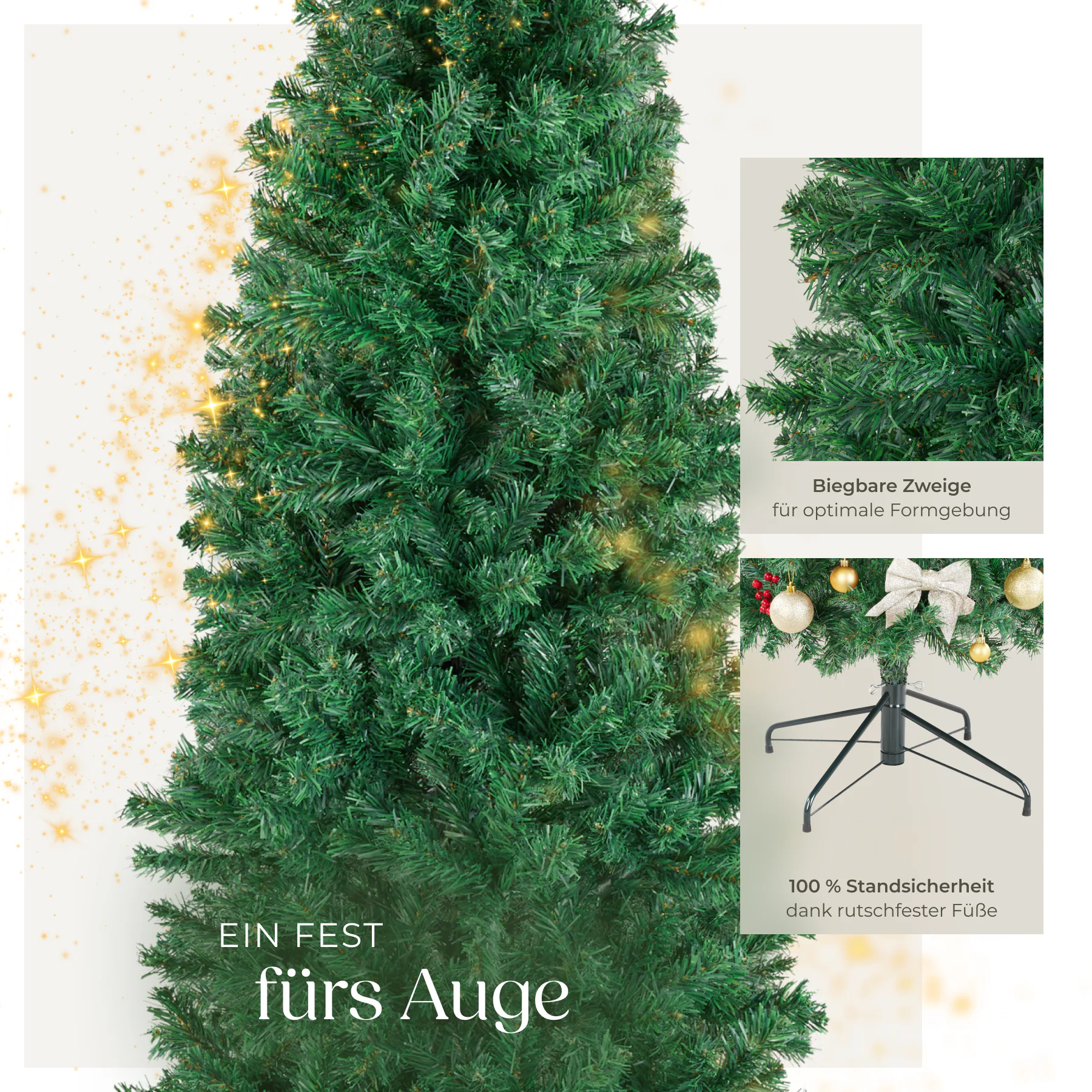 tectake® Weihnachtsbaum, verschiedene Größen, künstlich in Grün, mit dichten Nadeln, formbar mit viel Volumen, pulverbeschichteter Metallständer mit Kunststoffkappen