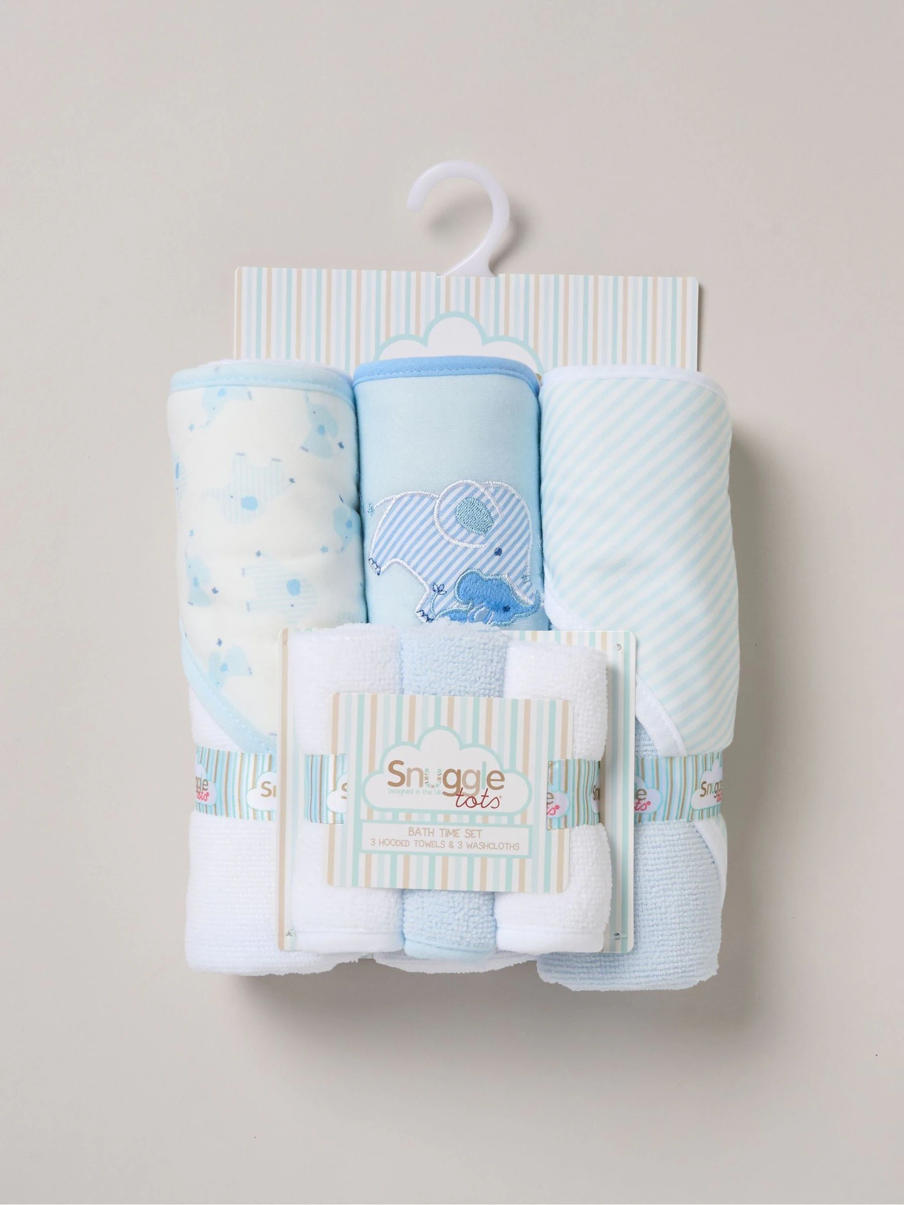Lichtblauw - Snuggle Tots handdoeken en washandjes met capuchon 3 stuks