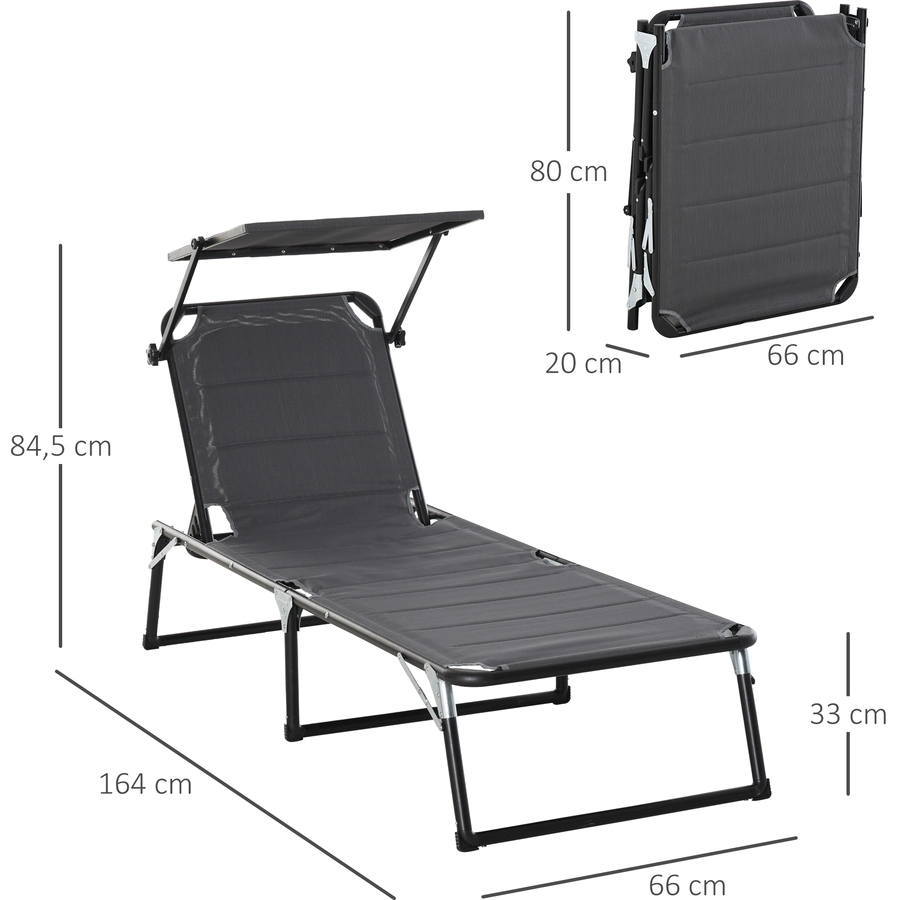 Outsunny Gartenliege mit Sonnenschutz dunkelgrau