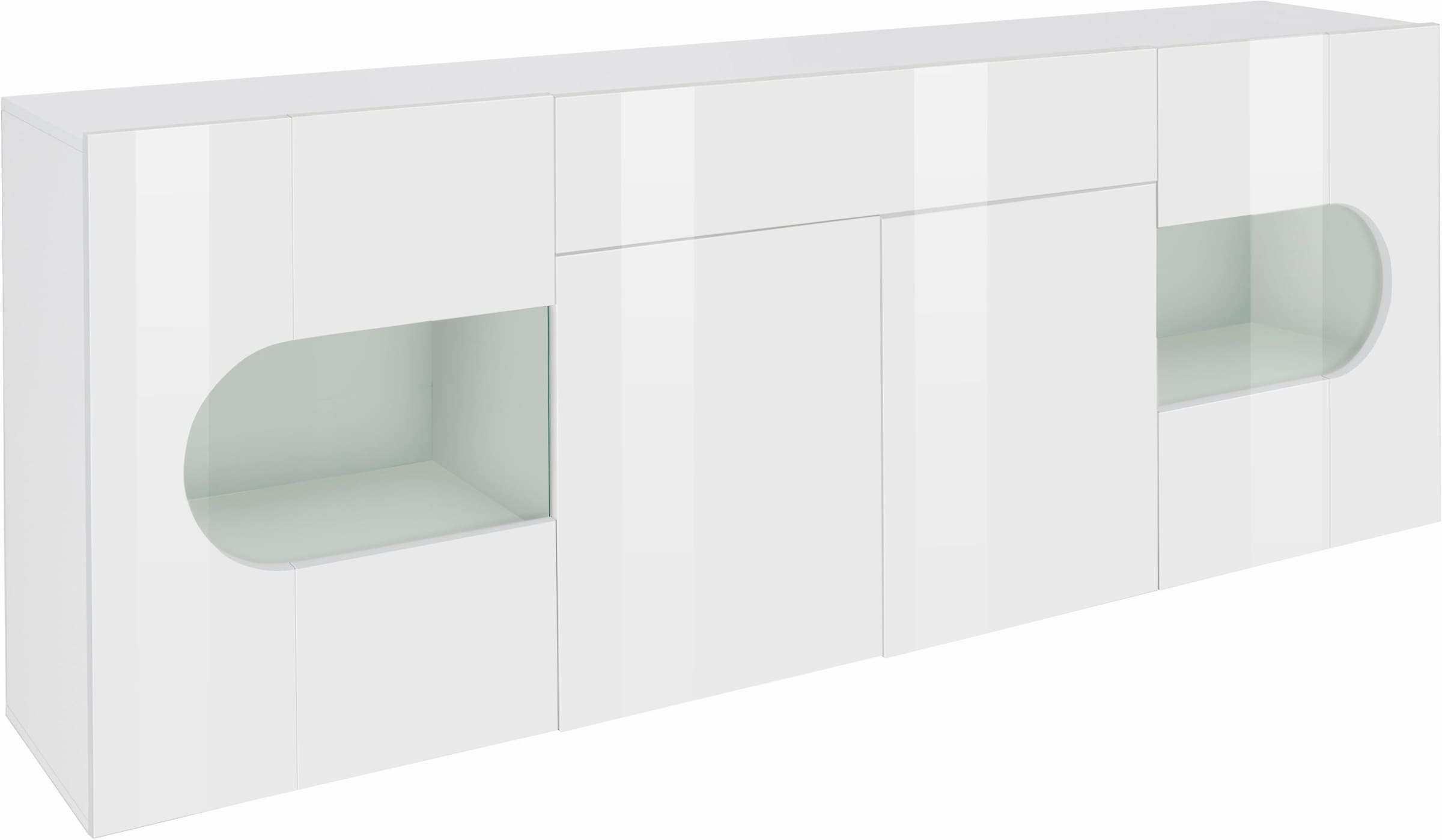 INOSIGN Sideboard »Real,Vitrine,Kommode,Schrank,komplett hochglanz lackiert« mit  4 Türen davon 2 Glastüren und 1 Schublade ohne Griff Breite 220cm