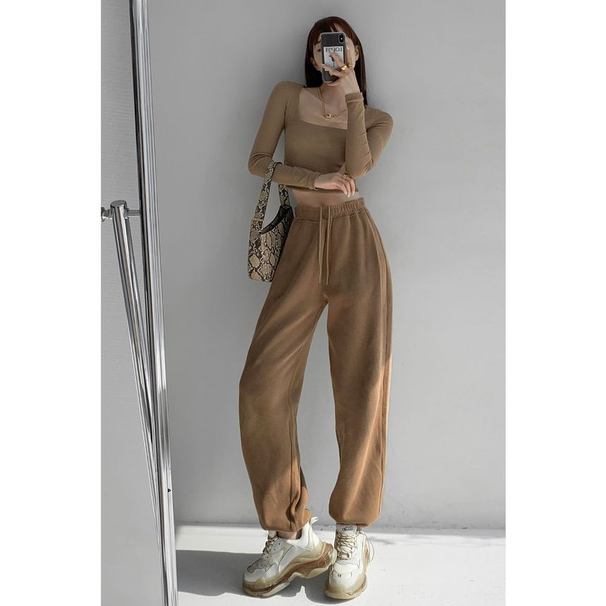 KONGER - Hoge taille effen joggingbroek