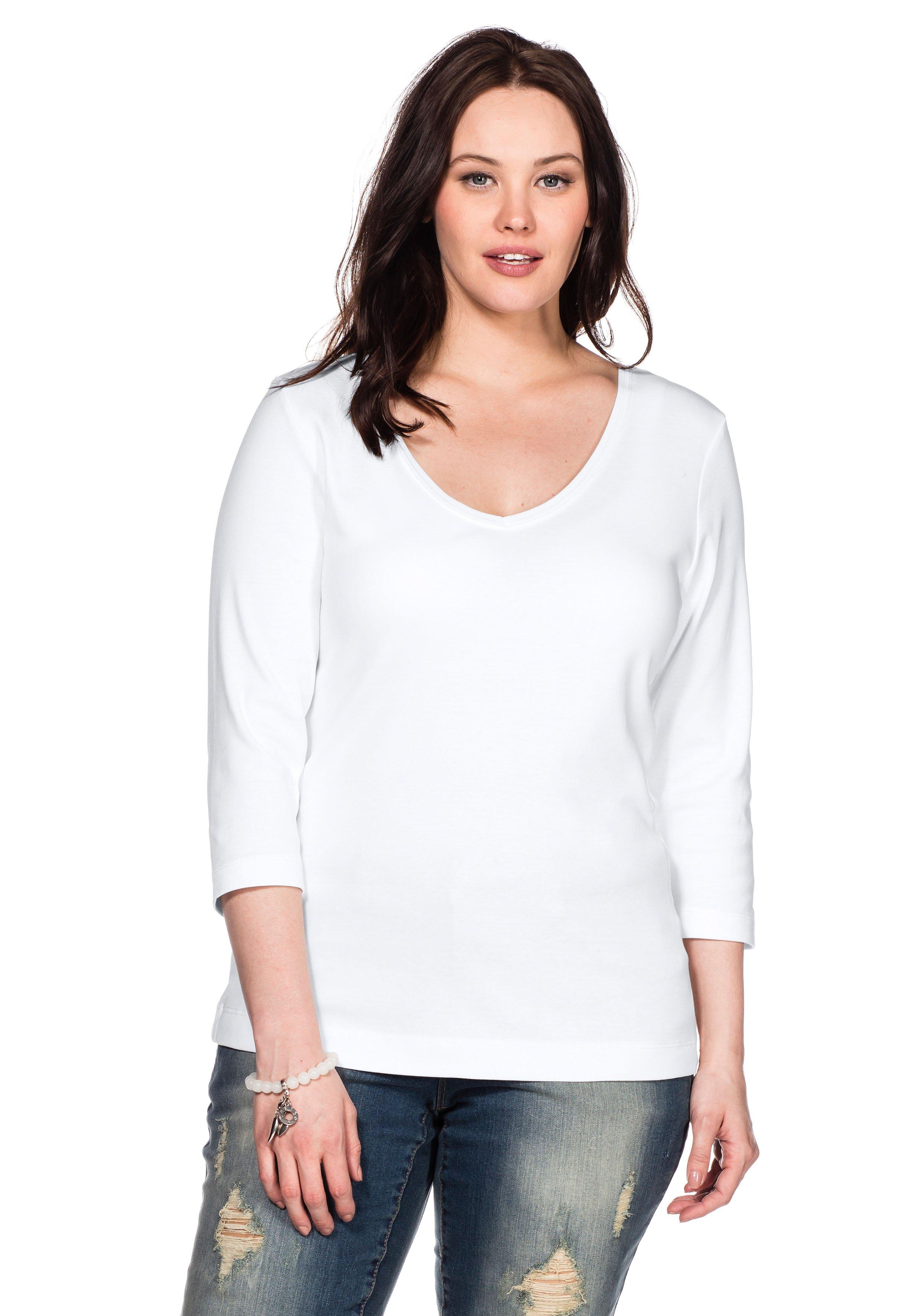 Shirt mit 3/4-Arm und V-Ausschnitt, in Rippqualität