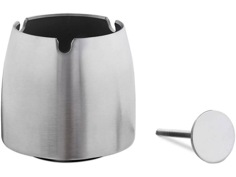 relaxdays Aschenbecher Edelstahl Silber Windsicherer Aschenbecher