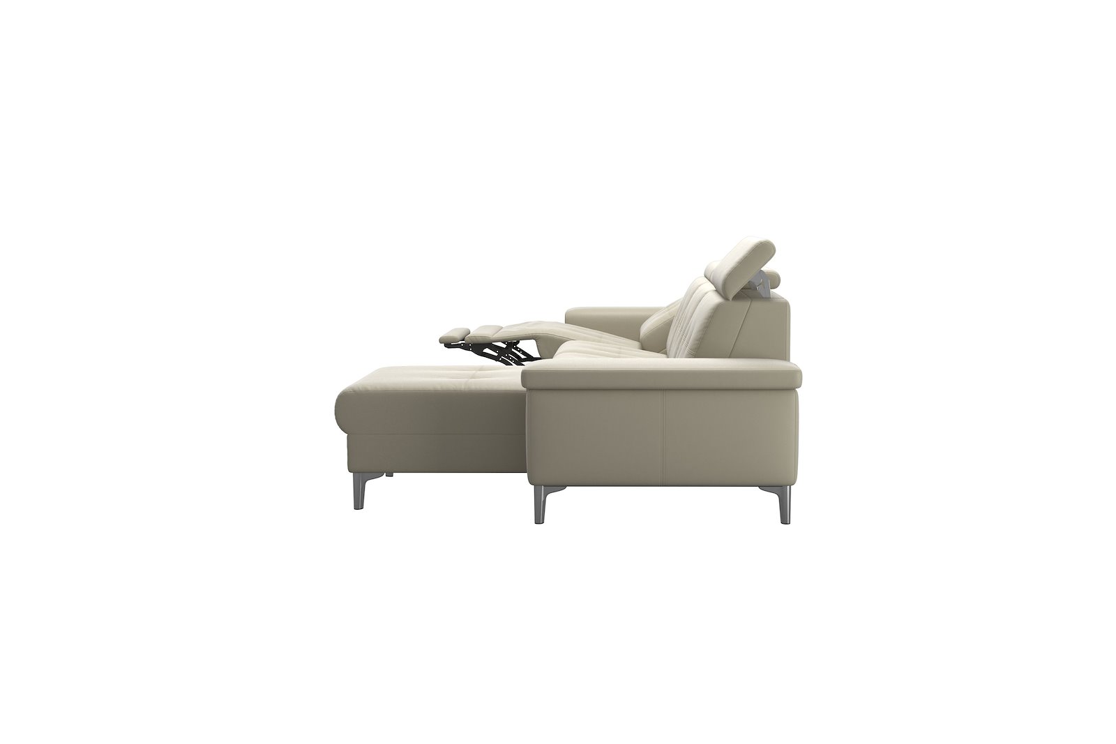 Anna 3-seter (PMM) med LS (M) Hud Paloma Light Grey med A2 arm og polerte organiske alu ben, 14 cm. (Power-Manual-Manual)