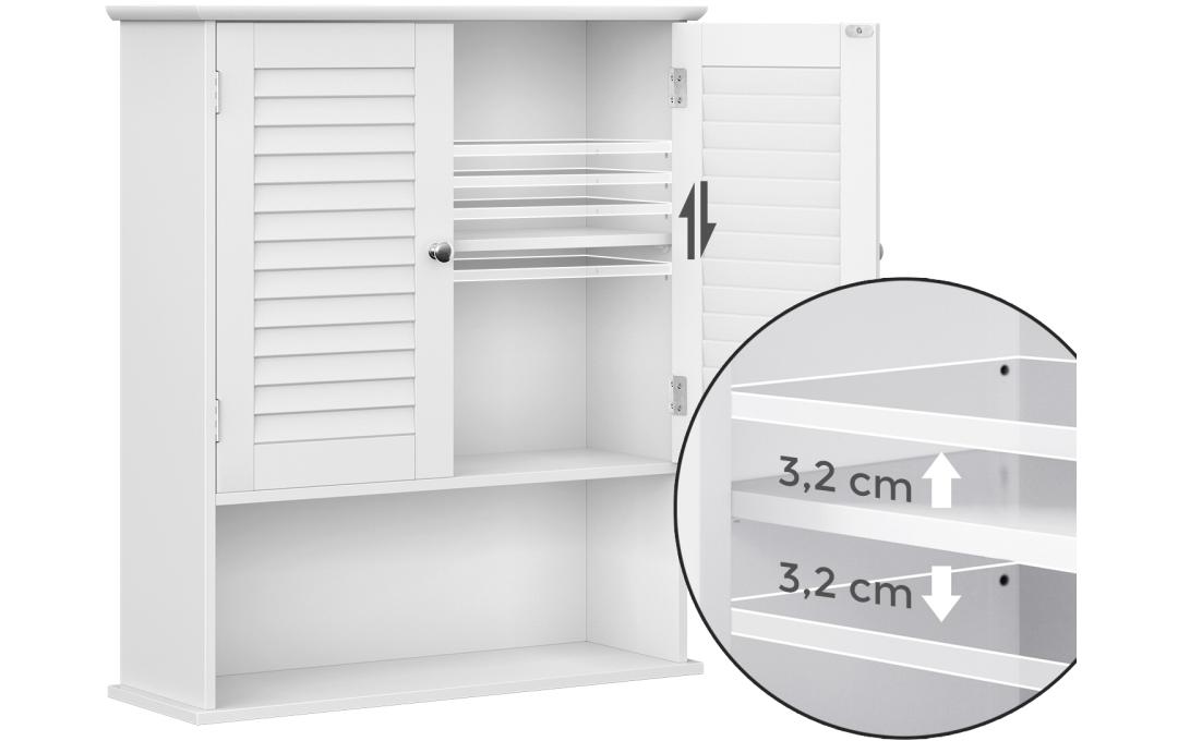 Badezimmerregal mit Doppeltür 20 x 70 cm, WeissBadezimmerschrank zum Aufhängen