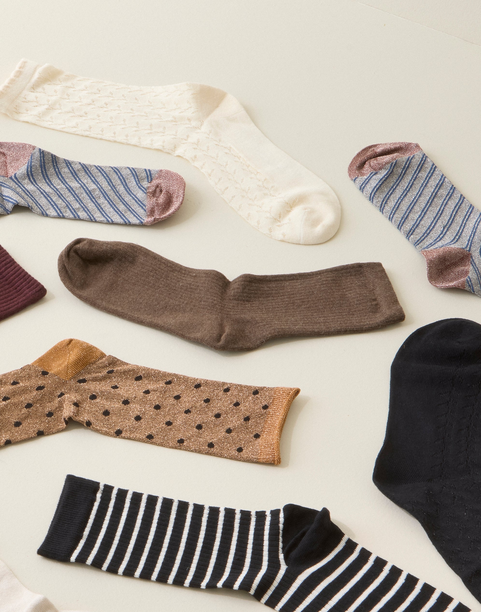 Moshi Moshi Mind  Story Rib ankelstrømper - Brown Melange