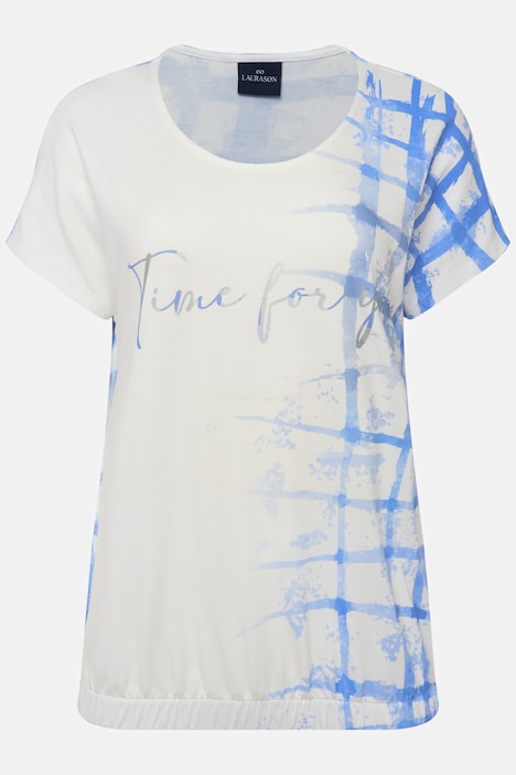 T-Shirt, oversized, Karoverlauf, Rundhals, Halbarm