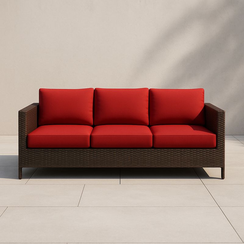 Gartenmöbel Sofa 3-Sitzer Rattan Rot Textil
