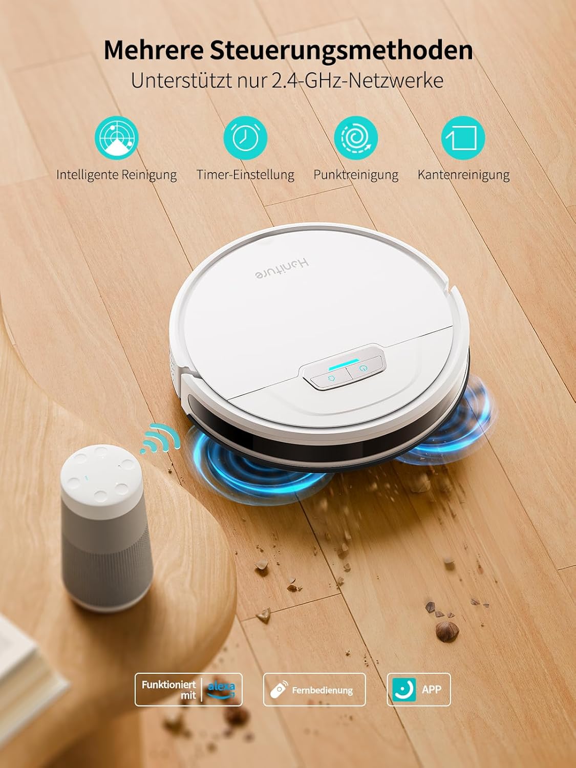 HONITURE Saugroboter mit Wischfunktion, G20 Staubsauger Roboter mit 4000Pa Starke Saugkraft, Kehren Saugen Wischen 3 in 1 Roboterstaubsauger, für Tierhaare, Teppiche, Hartböden, Sprach, Fernbedienung