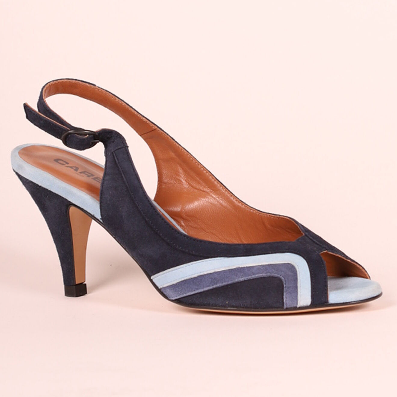 Carel Slingback en Velours de Cuir Paula bleu marine - Talon 5 cm