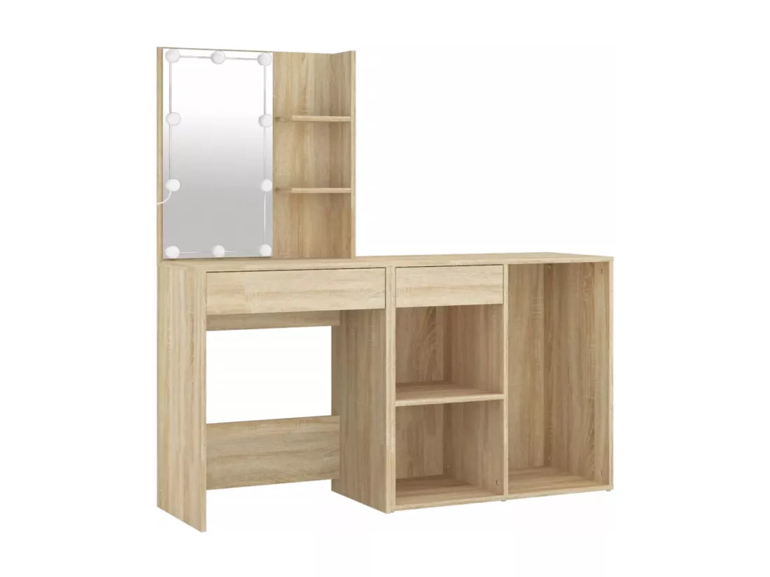 Coiffeuse à LED avec armoire Chêne sonoma Bois d'ingénierie