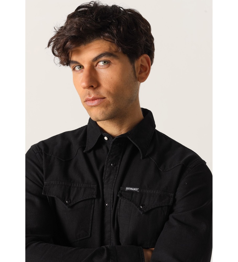 Camisa de manga comprida Six Valves em jeans preto