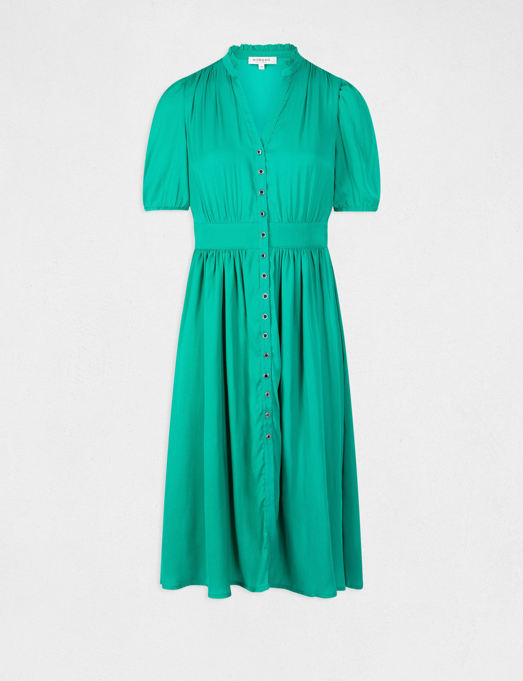Robe manches 3/4 boutonnée à l\'avant vert moyen femme - vert_moyen