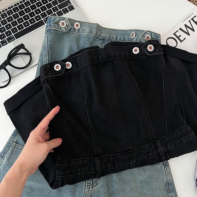 Babique - Strapless denim romper met wijde pijpen