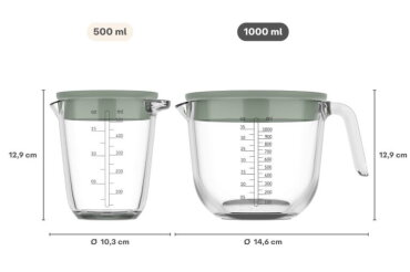 Maatbeker met deksel Chef It glas 1000 ml  - Nordic sage