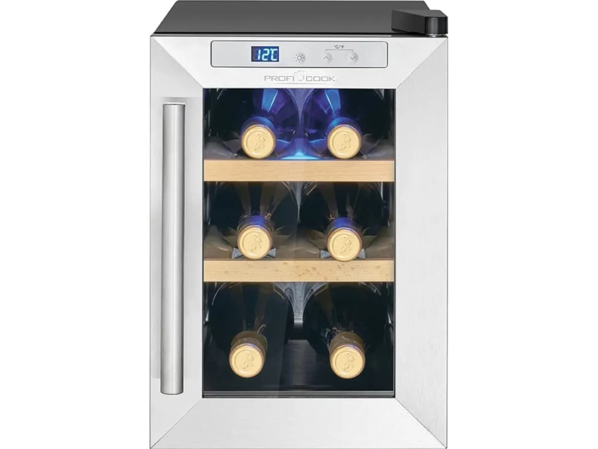 ProfiCook PC-WK 1231, Vin køleboks, Fritstående, 6 flaske(r), G, Indvendig belysning, Sort