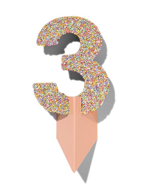 chiffre de fête 3 en chocolat avec perles multicolores