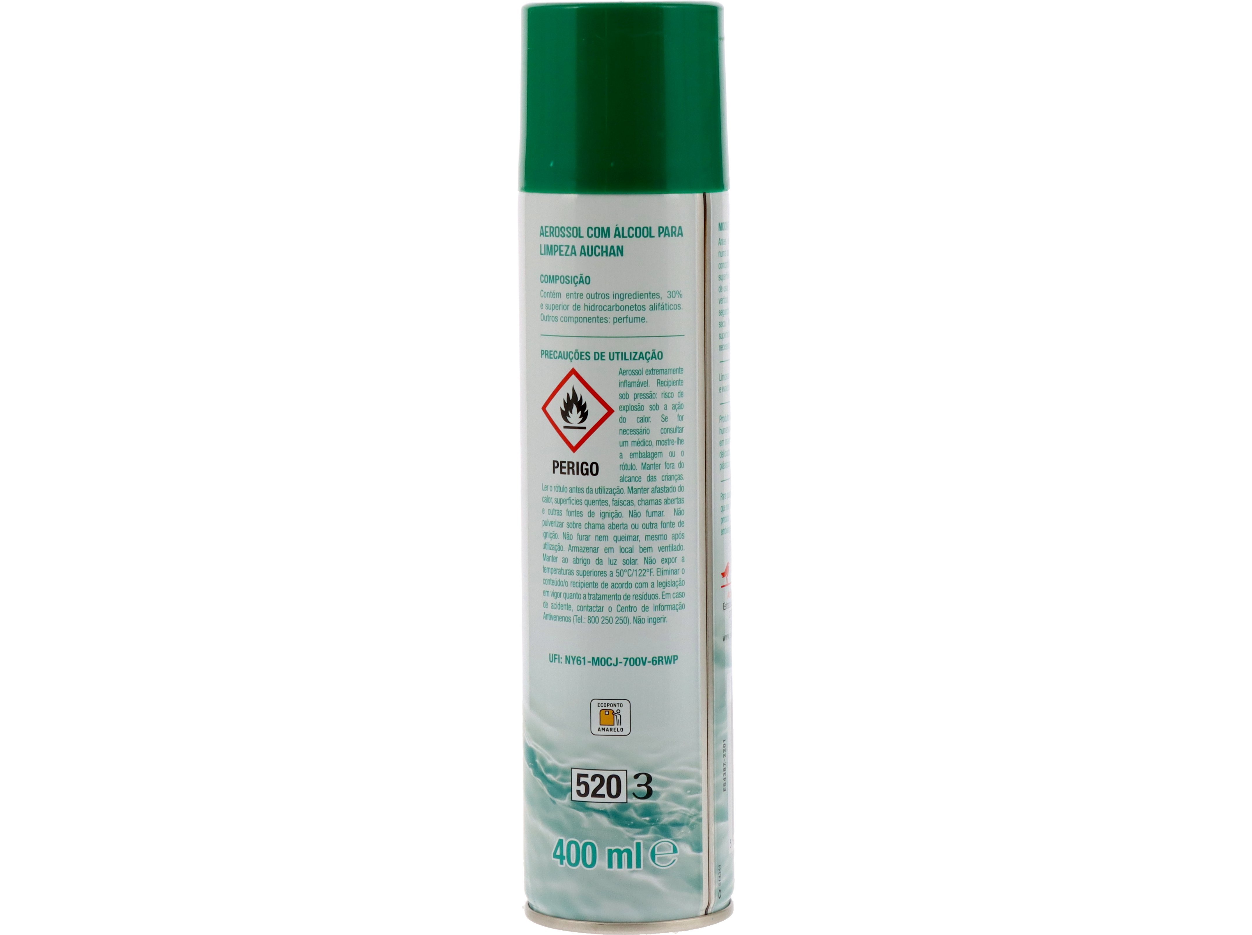 AEROSSOL AUCHAN ÁLCOOL PARA LIMPEZA 400ML